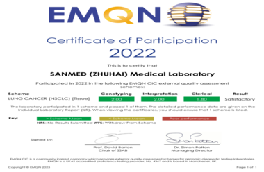 国际认证 | 圣美基因顺利通过EMQN 2022 肺癌室间质评